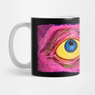 Pink yellow neon eyeball close up ink paint marker Mug